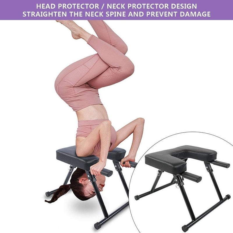 woobles Yoga Inversion Chair Multifunctional Yoga Headstand Stool Folding for Home Fitness Head Stand Traine Stress Relieve and Body Building-Steel Frame - Image 1